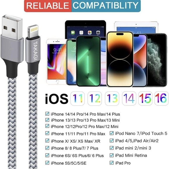 IPhone Charger 3 Pack 6Ft Nylon Braided Lightning Cable USB Iphone 14-6 SE Ipad - Picture 7 of 7